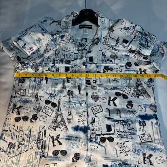 Karl Lagerfeld Paris Womens Graphic Print Long Sleeve Button-Down Shirt M 100% P - Picture 11 of 13